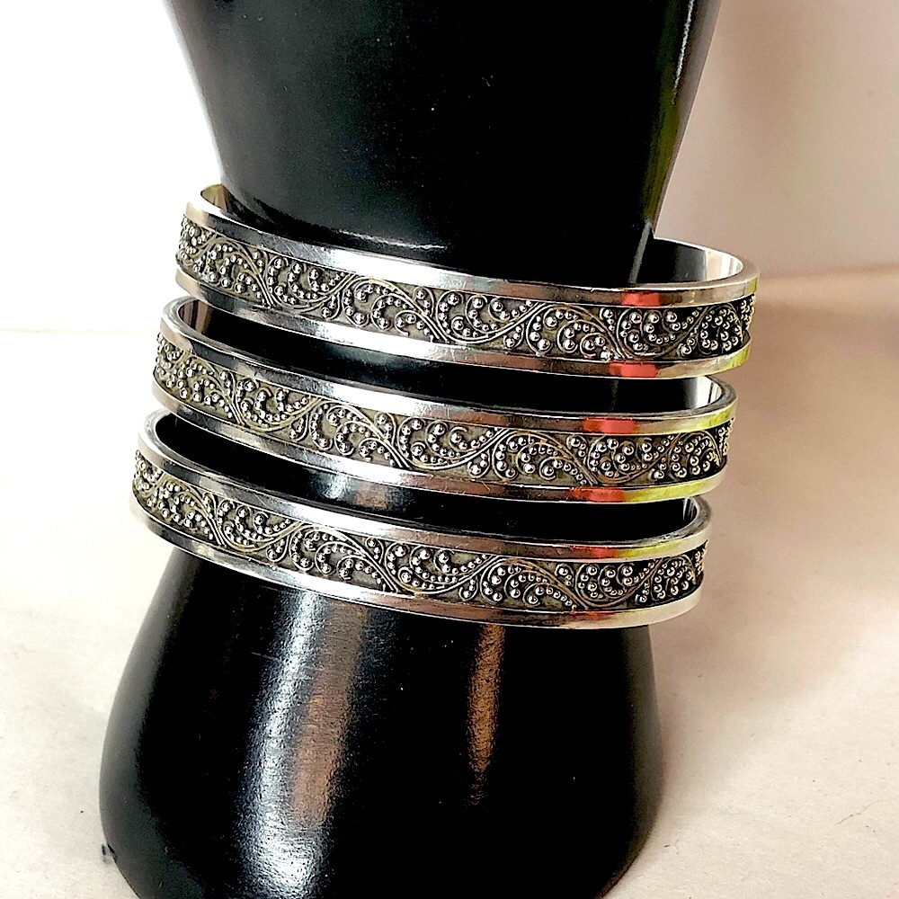 LOIS HILL Sterling Silver Granulated Scroll Cuff Bangle With Separated Bands